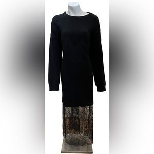 VALENTINO black long sleeve lace midi dress size MEDIUM